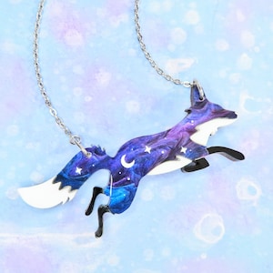 Laser Cut Fox Necklace or Badge, Galaxy or Nebula Acrylic