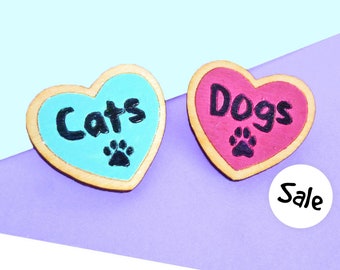 SALE Love Cat or Dog Badge, Wooden Brooch