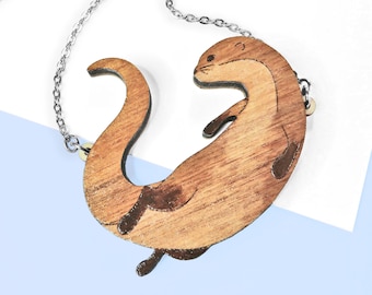 Laser Cut Otter Necklace or Brooch, Walnut