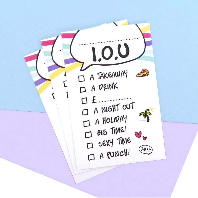 I owe you cards iou tick box set of x15 etsy uk