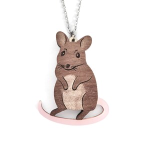 Laser Cut Mouse Necklace or Badge, Walnut image 8