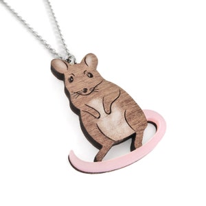 Laser Cut Mouse Necklace or Badge, Walnut image 7