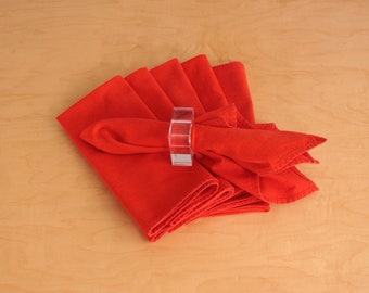 Set Of Six Mid Century Orange Cotton Cloth Napkins 17" Square