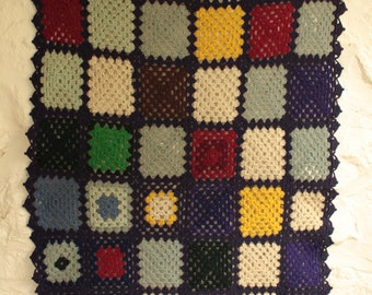 25% OFF Vintage Rectangular Patchwork Throw Crotched Wool Blanket Handmade Afghan Bohemian Decor Unique Vintage Gift