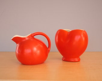 Vintage Hall Pottery Orange Creamer and Bud Vase Sold Individually