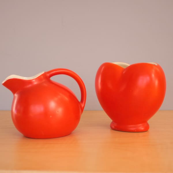 Vintage Hall Pottery Orange Creamer and Bud Vase Sold Individually