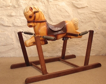 Vintage 1950s Rocking Horse Child's Wood and Plastic Rocking Horse The Wonder Horse