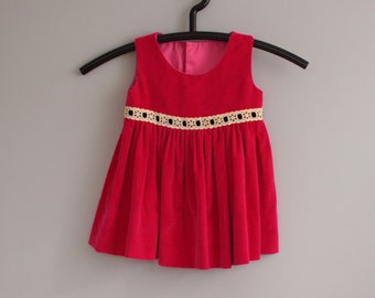 Bright Pink Velvet Toddler Dress Handmade Child's Holiday Dress Sleeveless Special Occasion Dress