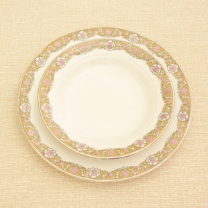 Antique John Maddock & Sons Royal Vitreous China Dinnerware Pink and Blue Floral Circa 1920 One Shallow Soup Bowl Available