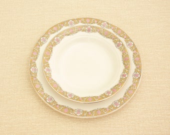 Antique John Maddock & Sons Royal Vitreous China Dinnerware Pink and Blue Floral Circa 1920 One Shallow Soup Bowl Available