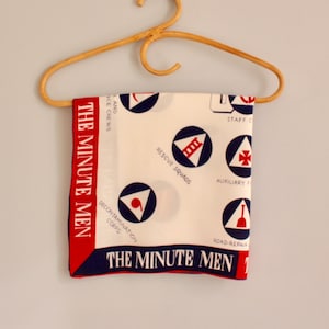 Vintage Minute Men Novelty Scarf Red White And Blue Scarf 23&quot; x 22 1/2&quot;