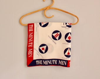Vintage Minute Men Novelty Scarf Red White And Blue Scarf 23" x 22 1/2"