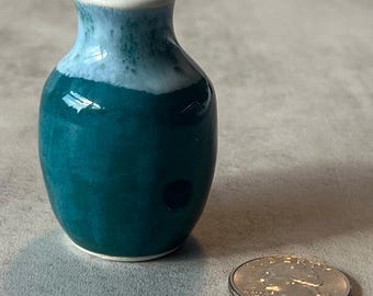 Handmade Teal and White Mini Vase