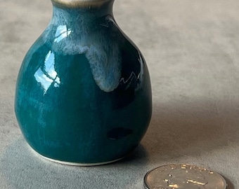 Handmade Teal and White Mini Vase