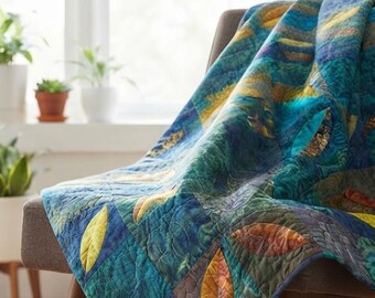 Botanical Quilt Pattern Leaf Patchwork Batik Design Boho Throw Blanket Decor PDF Download