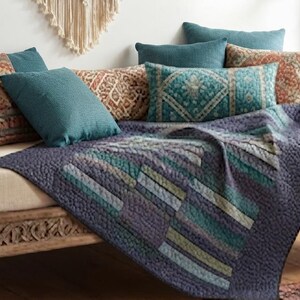 Digital PDF quilt pattern for beginner sewers, striped patchwork bed cover