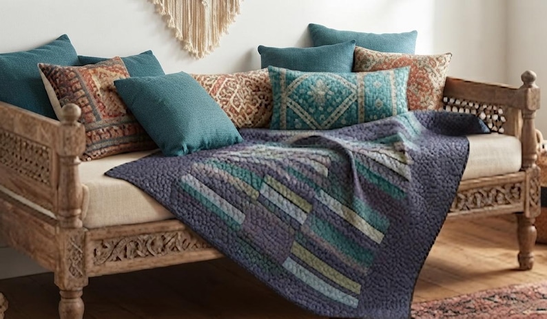 Digital PDF quilt pattern for beginner sewers, striped patchwork bed cover