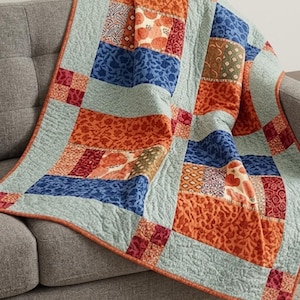 Geometric Block Patchwork Quilt Pattern PDF Modern 33.5" Square Wall Quilt