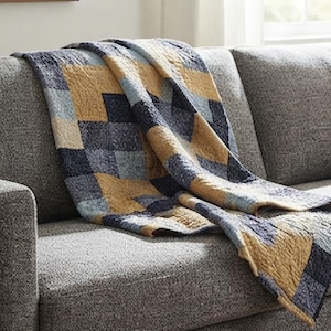 Four-Patch Quilt Pattern Beginner Easy PDF Download Modern Checkerboard Bed Quilt