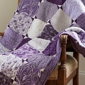 Purple lavender hourglass patchwork quilt pattern PDF download for beginners