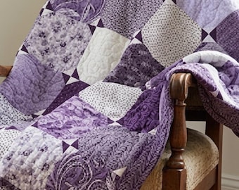 Beginner Quilt Pattern Patchwork Hourglass PDF Download Purple Lavender Throw Instant Download