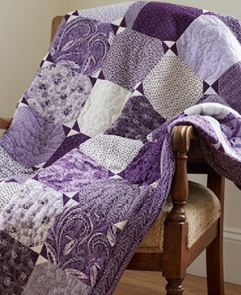Purple lavender hourglass patchwork quilt pattern PDF download for beginners