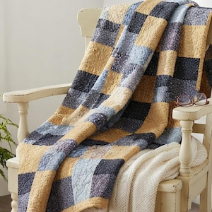 Vier-Patch-Quiltmuster für Anfänger, einfach, PDF-Download, moderne Schachbrett-Bettdecke
