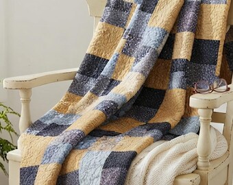 Four-Patch Quilt Pattern Beginner Easy PDF Download Modern Checkerboard Bed Quilt