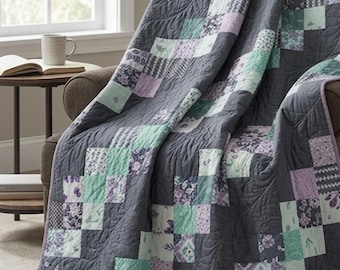 Modern Floral Lap Patchwork Quilt Pattern Beginner Quilt Block PDF Throw Digital Download