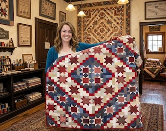Patriotic Star Quilt Pattern PDF Sawtooth Star Americana Scrappy Patchwork Instant Download