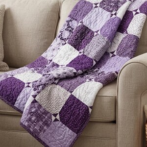 Beginner quilt pattern showing purple and cream hourglass patchwork blocks