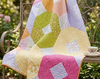 Ring Toss Quilt Pattern PDF Floating Star Lap Quilt Pastel Fat Quarter Instant Download