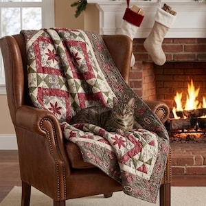 Sterquiltpatroon PDF Poinsettia stoffen kerstversiering Instant download Deck the Halls Feestelijk blok