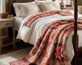 Star Quilt Pattern PDF Floral Block Beginner Instant Download Printable Bed Quilt Patchwork