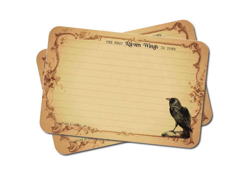 halloween recipe cards raven set of 12 etsy halloween recipe cards