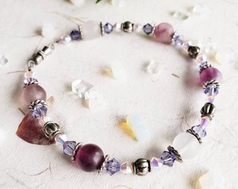 Witchy Aurora Borealis and Purple Bracelet, Mage Ren Fair Gypsy Jewelry, Zodiac Spiritual Gemstone Gift