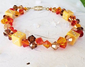 Orange D6 Dice Bracelet, Swarovski Poker Bracelet, Gambling Gaming Jewelry, DnD Dice Bracelet, Gamer Girl Gift