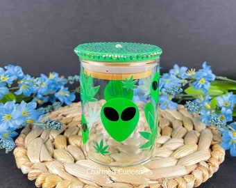 Alien Pot Leaf Small Glass Container| Airtight glass Container| Organization Container