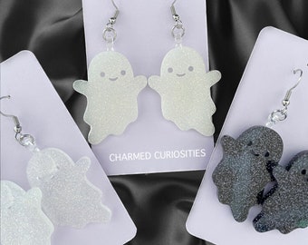 Resin Ghost Earrings| Glitter Ghost Earrings| Ghost Dangle Earrings