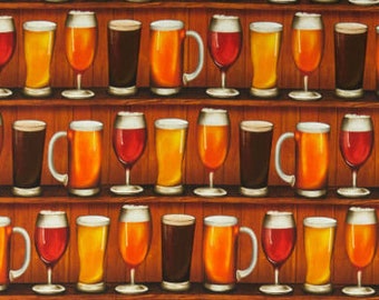 Cheers - Beer Glasses - Beer Cotton Fabric - Beer fabric by the yard