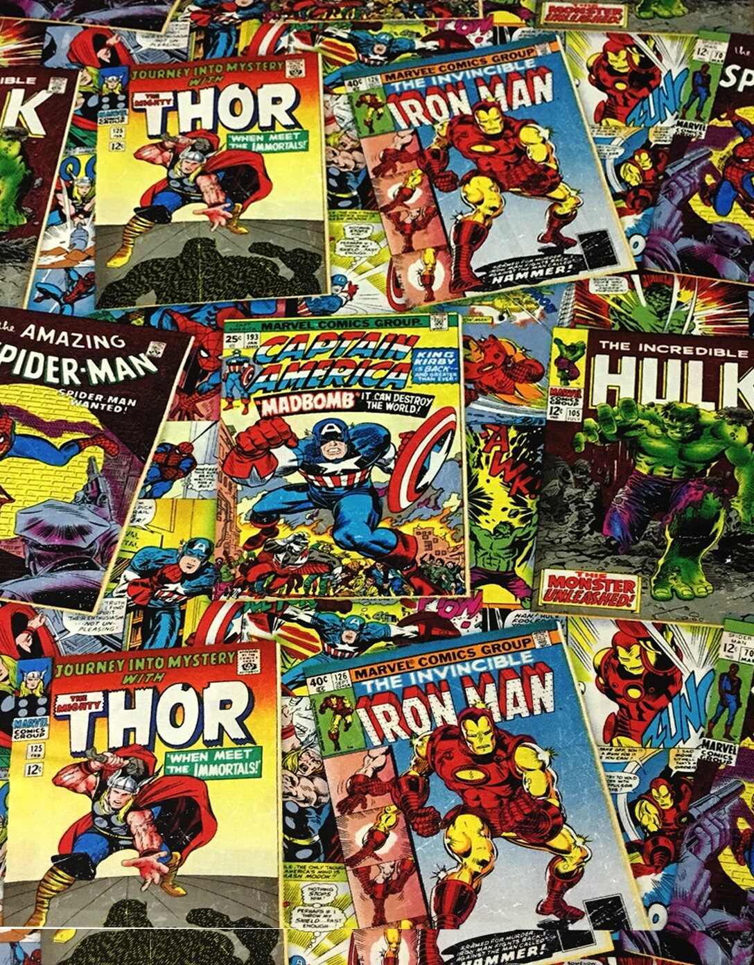Avengers Comic Books Marvel Comic Cover Collage Fabric Rare OOP Avenger Fabric by the 1 2 Yard