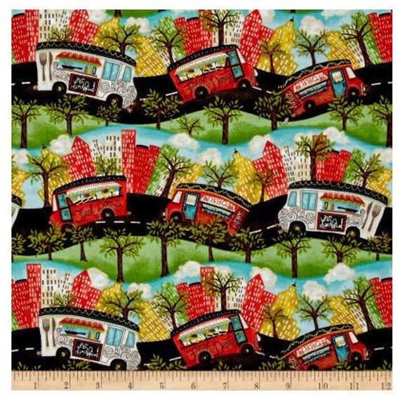Food Truck Friday Cotton Fabric Food Food Cart Fabric By The Yard