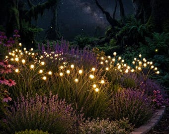 Luces solares de jardín con forma de luciérnaga, luces LED impermeables y oscilantes para caminos, decoración de patio y jardín en blanco cálido y colores vibrantes (6/8/10 LED)