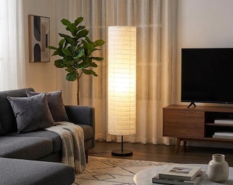 Tall Rice Paper Floor Lamp, Japanese Standing Lamp, Japandi Wabi Sabi Lighting, Dimmable LED Column Light, Living Room Bedroom Decor