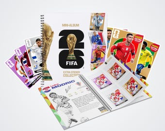 Album à pochettes pour stickers supplémentaires Coupe du Monde 2026 | 4 pochettes pour 80 stickers rares | 20 stickers de joueurs légendaires (sans colle)