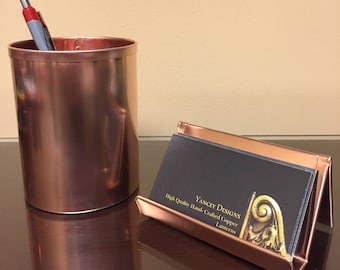 Standard Raw Copper Card Holder and Pencil Pen Holder Combo