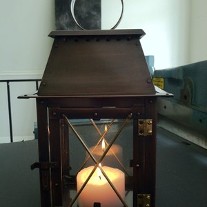 Chalet Style Lantern Candle Holder With Bronze Patina, Copper Lantern Candle Holder, 7th Anniversary Gift, Copper Wedding Anniversary