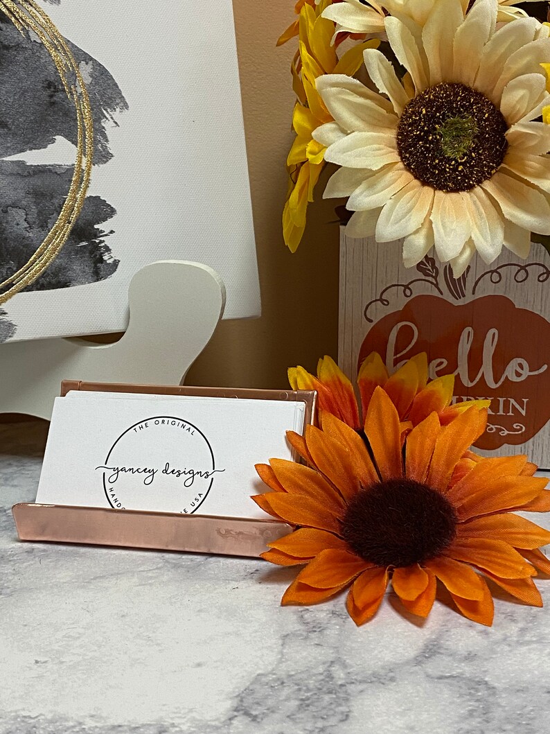 Copper Desk Accessories, Business Card Holder, Business Card Stand, Business Card Display, Copper Anniversary Gift, Round Hammered
