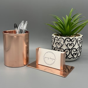 Geschenkset zum 7-jährigen Jubiläum, moderne Kupfer-Kartenhalter, Kupfer-Schreibtisch-Set, Visitenkartenhalter für Schreibtisch, Stifthalter für Schreibtisch, Kupfer-Kombi-Set