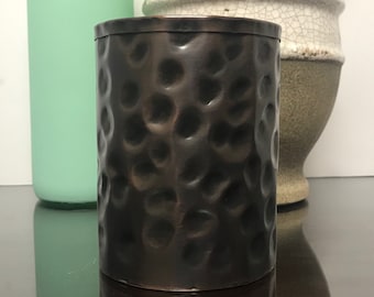 Hammered Copper Pen Holder: Bronze Desk Organizer